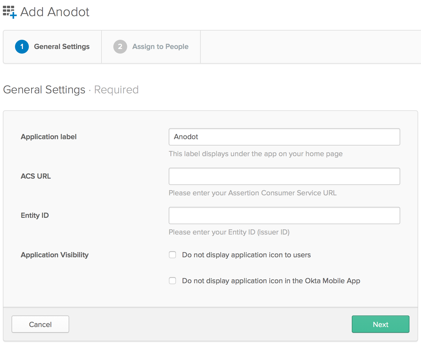 Configuring SAML 2.0 for Okta Anodot